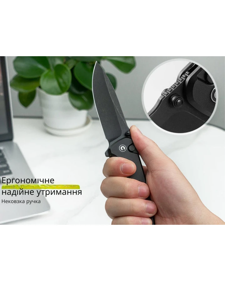 Ніж складаний туристичний Civivi Hyperpulse C23087A-1, Sandvik 14C28N, алюміній, чорний