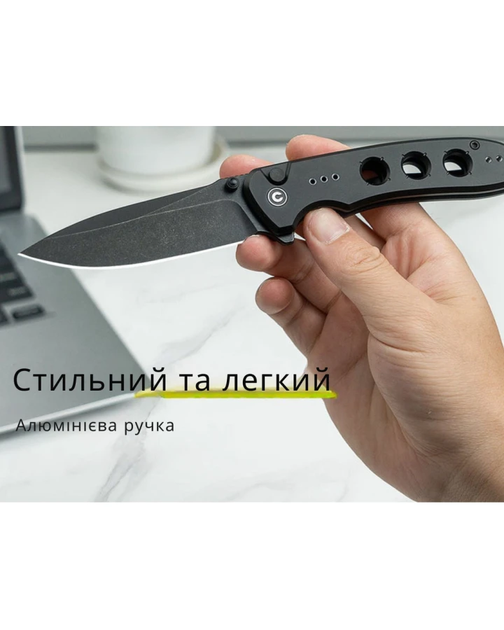 Ніж складаний туристичний Civivi Hyperpulse C23087A-1, Sandvik 14C28N, алюміній, чорний