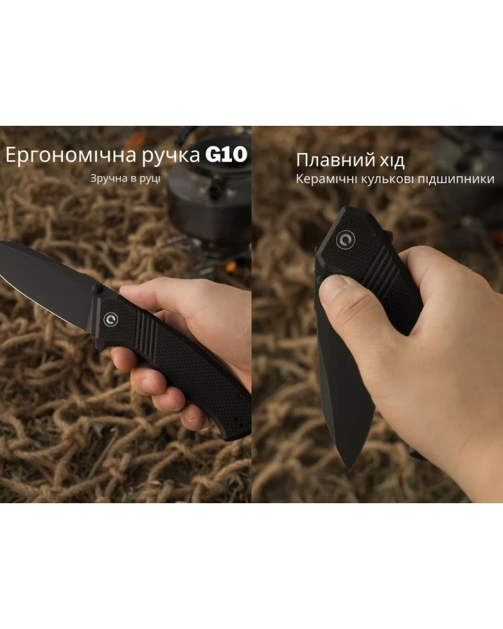 Ніж складаний туристичний Civivi Placoid C23079-1, Sandvik 14C28N, G10, чорний