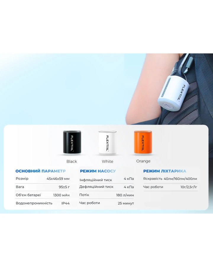 Насос-ліхтар кемпінговий Flextail Tiny Pump 2X, чорний