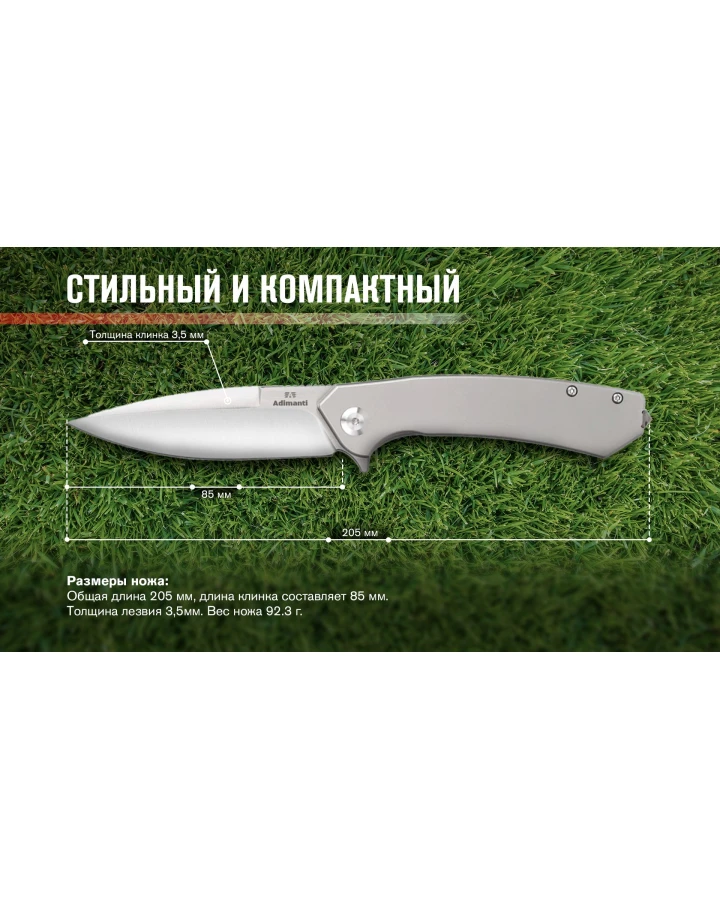 Ніж туристичний Adimanti NEFORMAT by Ganzo Skimen-TI, CPM-S35VN, титан, сірий