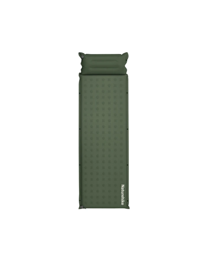 Матрац туристичний із подушкою, самонадувний одномісний Naturehike CNK2550WS025, вологостійкий, 200х65х3 см, зелений