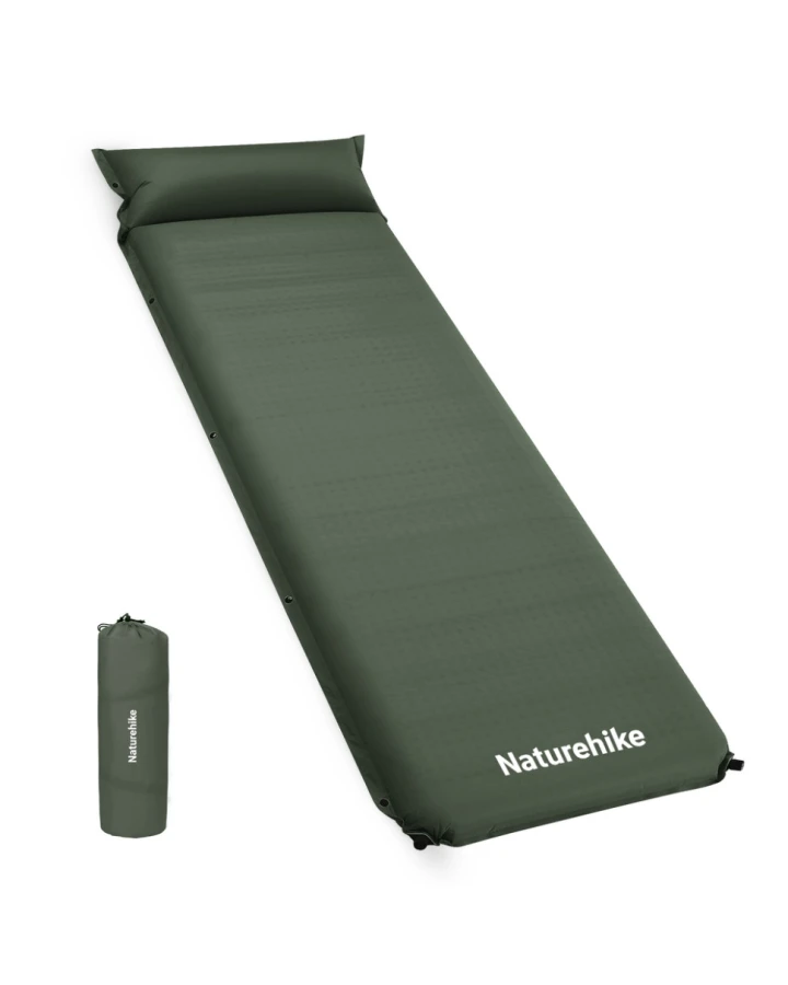 Матрац з подушкою ортопедичний одномісний Naturehike CNK2450WS020, самонадувний, 200х63х10 см, темно-зелений