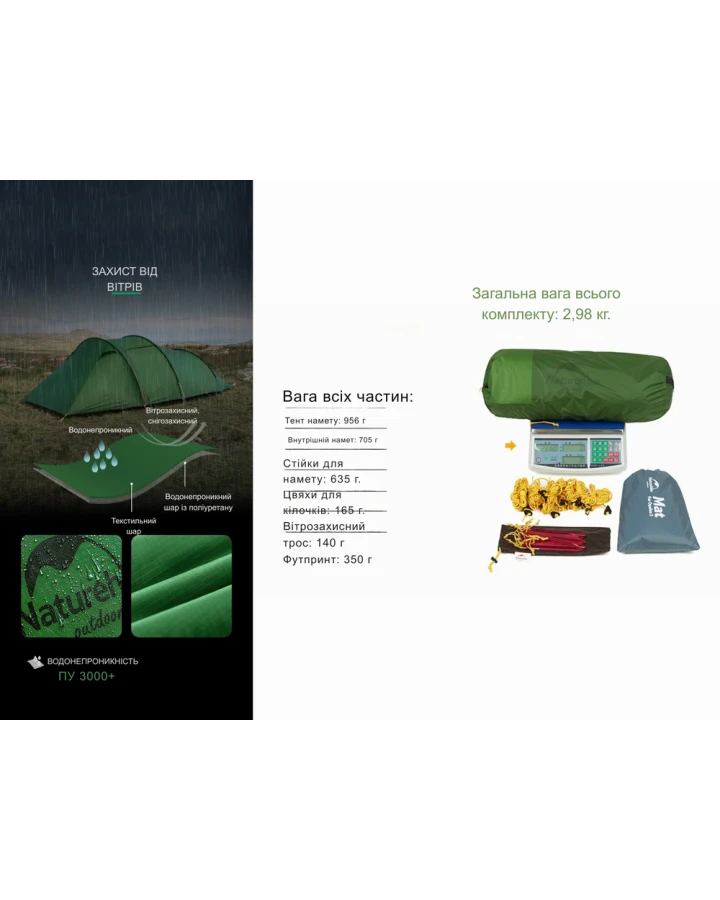 Намет тримісний Naturehike Opalus, UL, NH17L001-L, світло-зелений