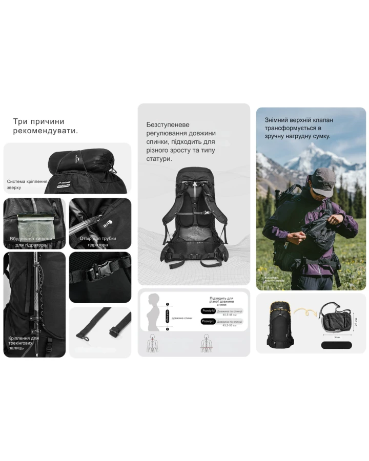 Рюкзак туристичний Naturehike Helium CNK2450XB014, 70 л, чорний, L