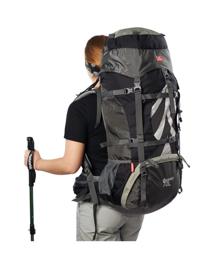 Рюкзак туристичний Naturehike NH70B070-B, 70 л + 5 л, чорно-сірий