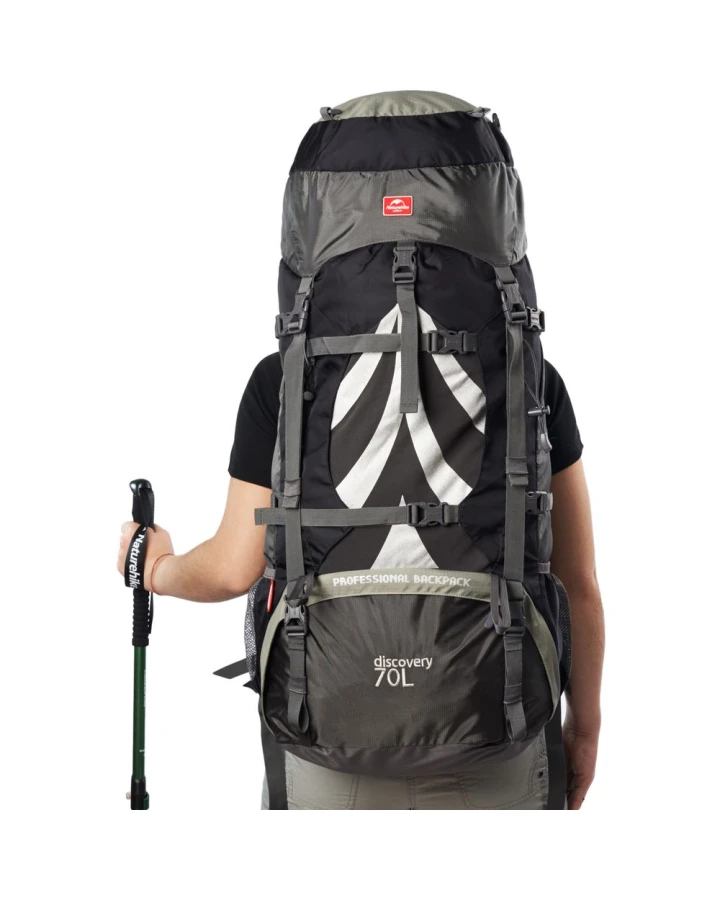 Рюкзак туристичний Naturehike NH70B070-B, 70 л + 5 л, чорно-сірий