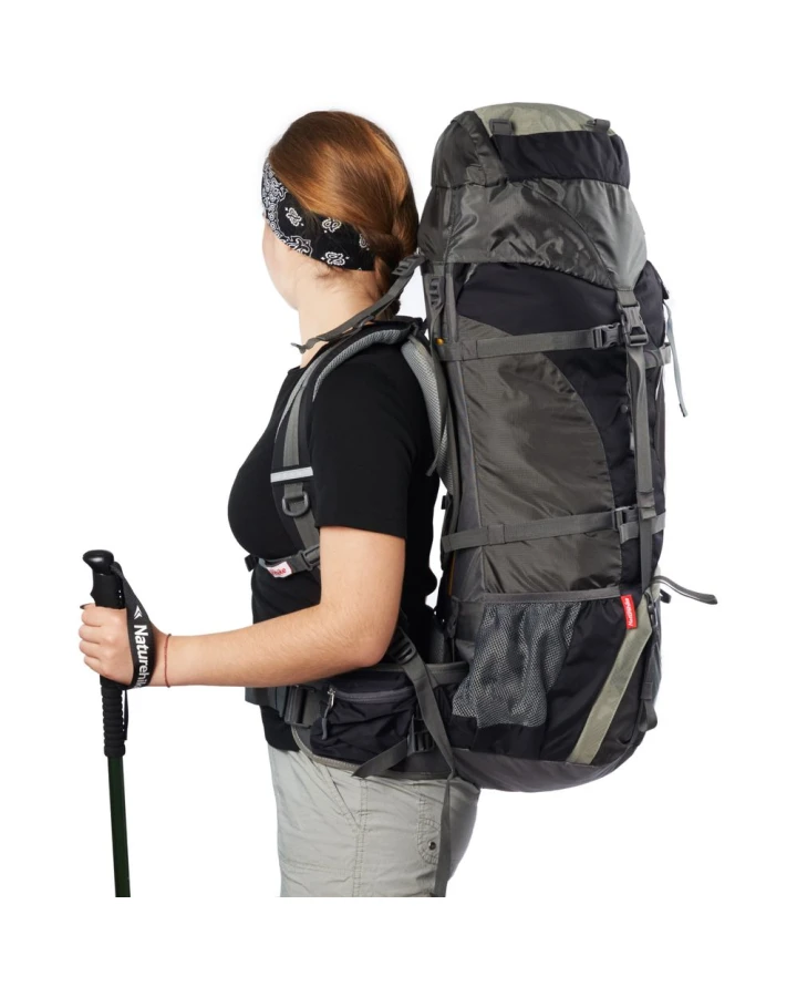 Рюкзак туристичний Naturehike NH70B070-B, 70 л + 5 л, чорно-сірий