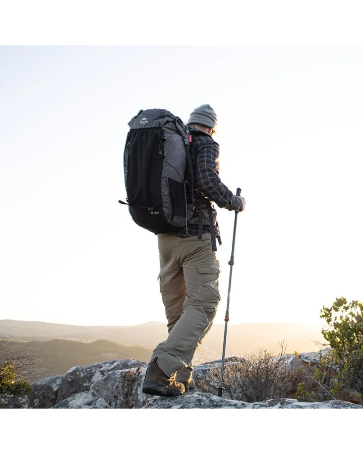 Рюкзак туристичний Naturehike Rock NH19BP095, 60+5 л, графітовий у клітинку