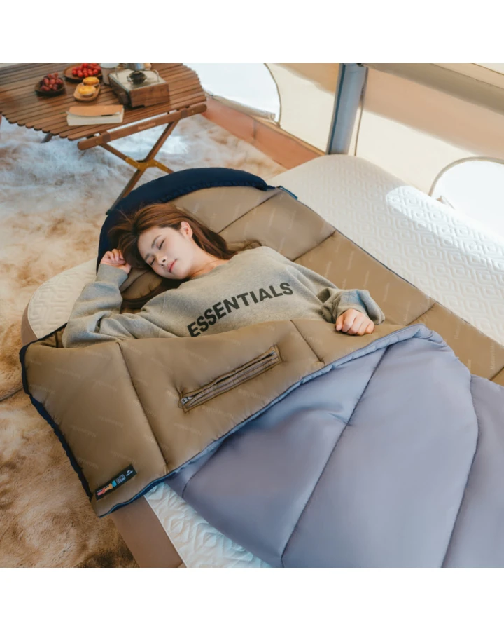 Спальник-ковдра з капюшоном Naturehike Sunny Day PL02 U250 CNK2550WS028, комфорт 8,5°C, правий, коричнево-зелений