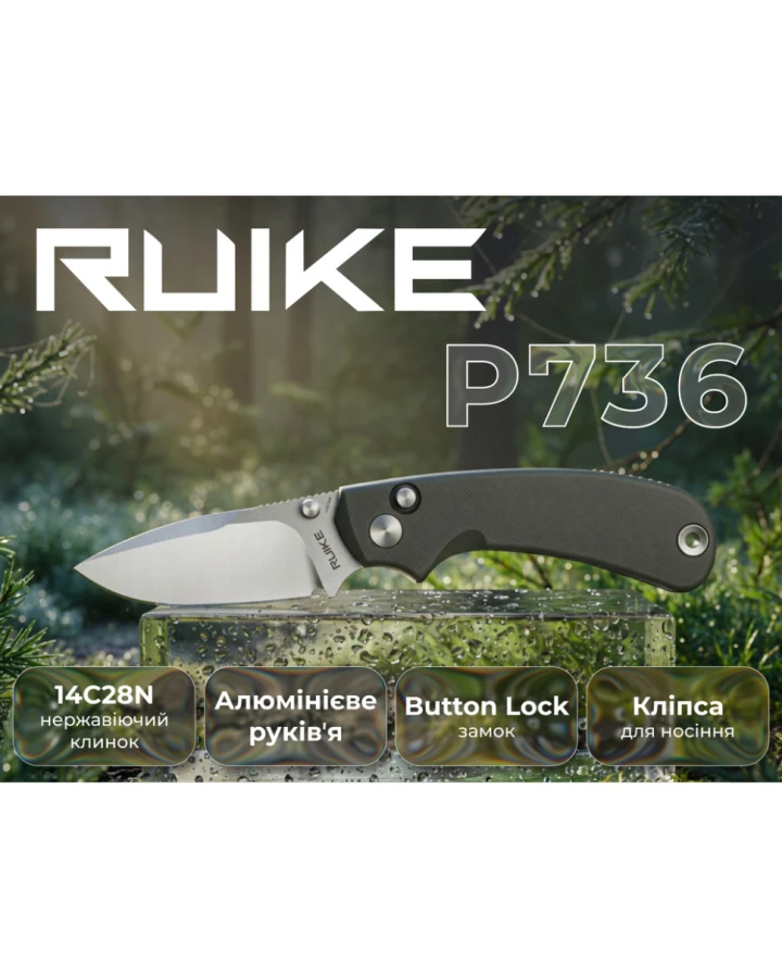 Ніж складаний кишеньковий Ruike P736-AK, Sandvik 14C28N, алюміній, сірий