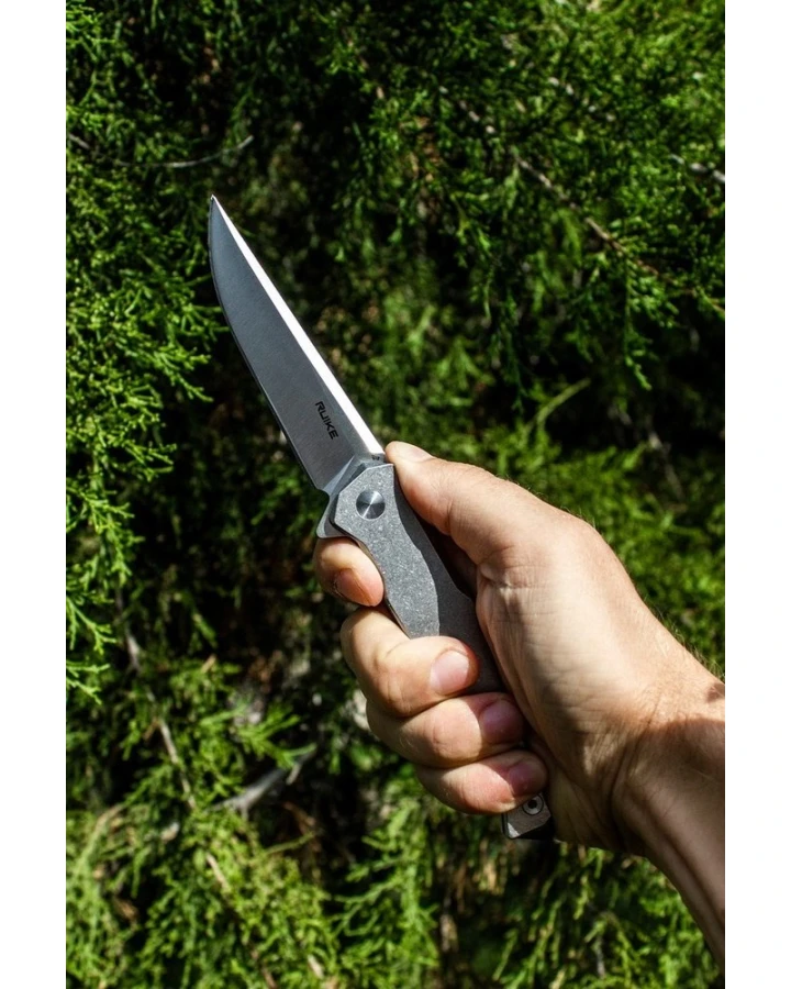 Ніж складаний туристичний Ruike P108-SF, Sandvik 14C28N, сталь, сірий