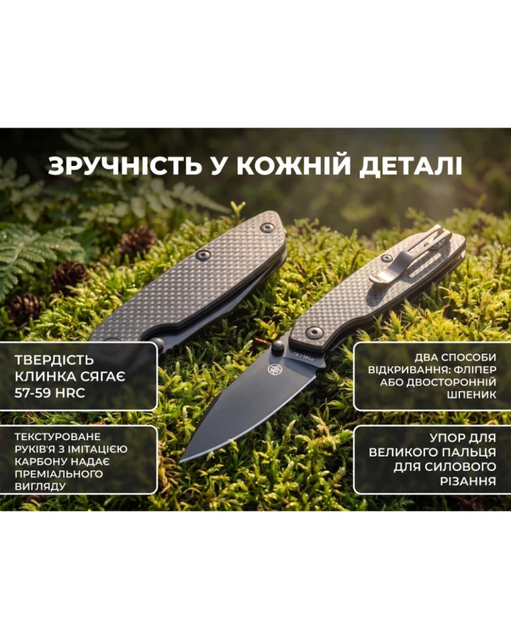 Ніж складаний туристичний Ruike P746-CB2, Sandvik 14C28N, G10, чорний