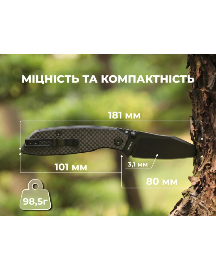 Ніж складаний туристичний Ruike P746-CB2, Sandvik 14C28N, G10, чорний
