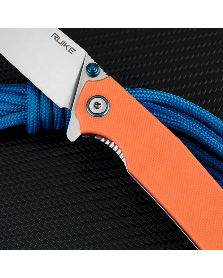 Ніж складаний туристичний Ruike P801-J, Sandvik 14C28N, G10, помаранчевий