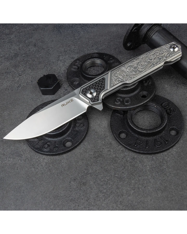 Ніж складаний туристичний Ruike P875-SZ, Sandvik 14C28N, сталь, сірий