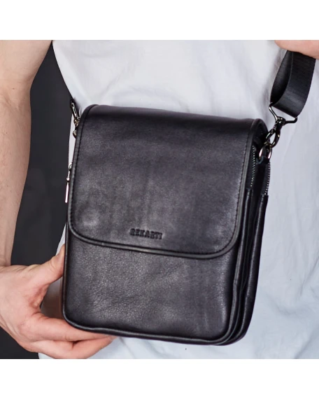 Чоловічий шкіряний месенджер через плече з клапаном Tiding Bag TD-20033, 24×20×6 см, чорний