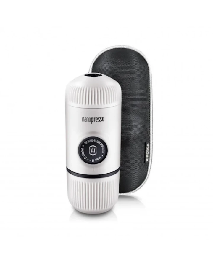 Портативна еспресо-кавоварка Wacaco Nanopresso біла з чохлом, механічна, для меленої кави