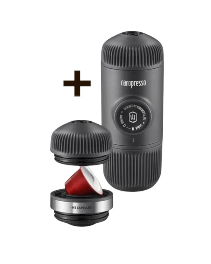 Портативна еспресо-кавоварка Wacaco Nanopresso з адаптером для капсул, механічна, для меленої кави