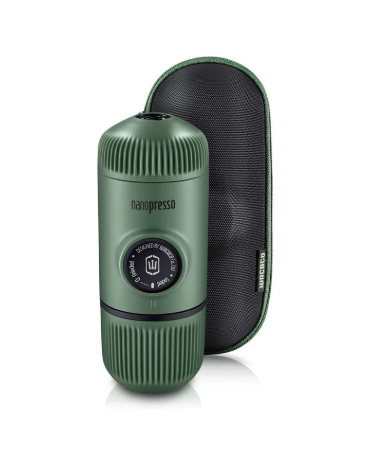 Портативна еспресо-кавоварка Wacaco Nanopresso зелена з чохлом, механічна, для меленої кави