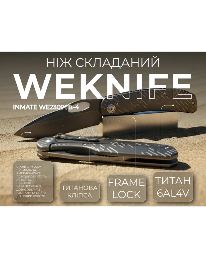 Ніж складаний Weknife Inmate WE23096B-4, CPM-20CV, титан, сірий