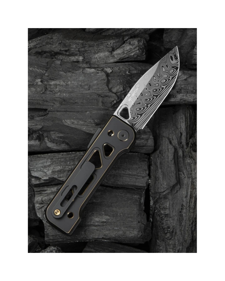 Ніж складаний Weknife Tyro WE24001-DS1, Дамаська сталь, титан, чорний