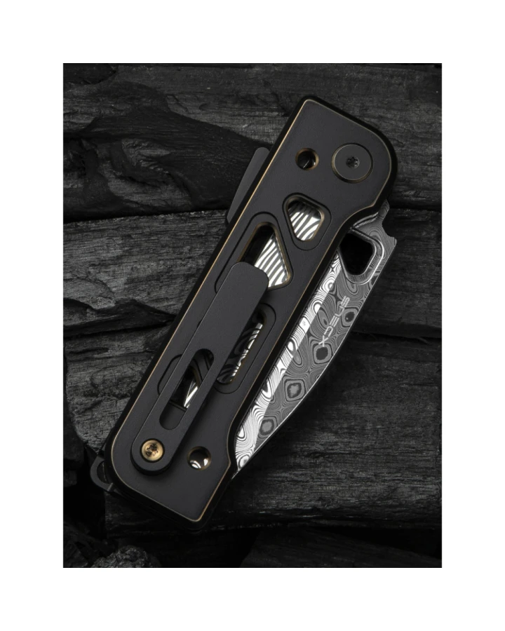 Ніж складаний Weknife Tyro WE24001-DS1, Дамаська сталь, титан, чорний
