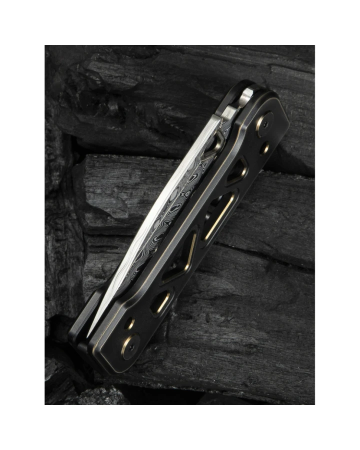 Ніж складаний Weknife Tyro WE24001-DS1, Дамаська сталь, титан, чорний
